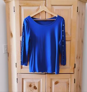 Cable & Gauge Royal Blue Long Sleeve Top with Button Accents